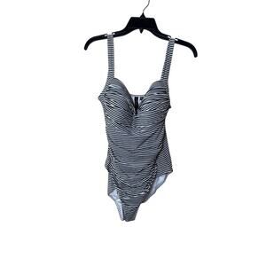 Niptuck One Piece Swimsuit Multi Cup Fit Black White Gold Stripe Size 16